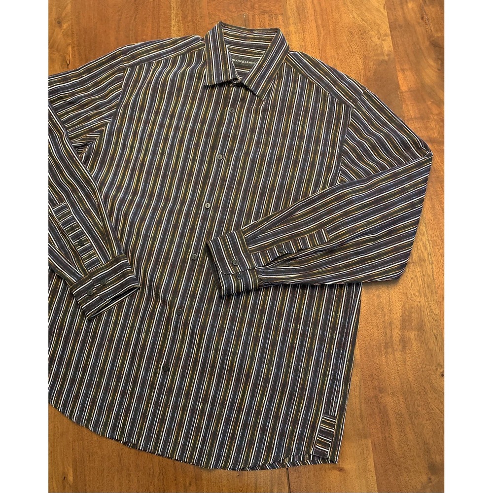 Vintage Jhane Barnes Button Up Shirt Mens L Textured Striped Funky Long Sleeve